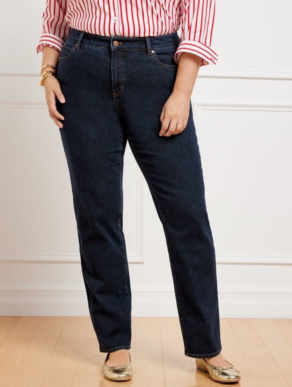 Talbots High Waist Relaxed Straight Leg Jeans Dark Wash Stretch Denim Plus 18W